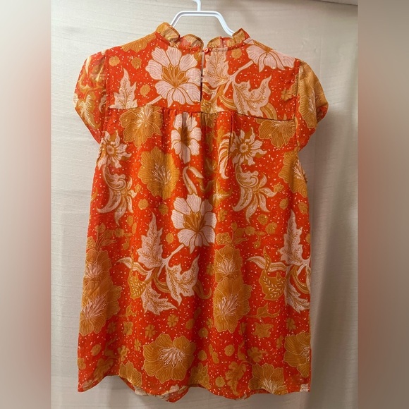 ⚫️ BOGO Joie Orange Ruffled Bib Collar Blouse size small fun flowy summer style - Picture 8 of 9